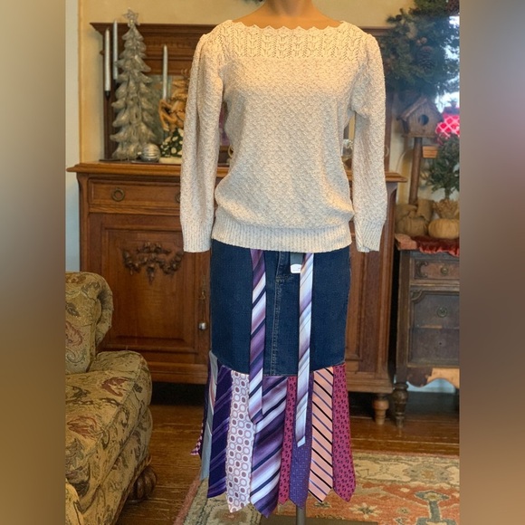 Lee Denim Skirt Jeans Ties Upcycled Repurposed Altered Clothes Hippie OOAK NEW - Picture 6 of 6